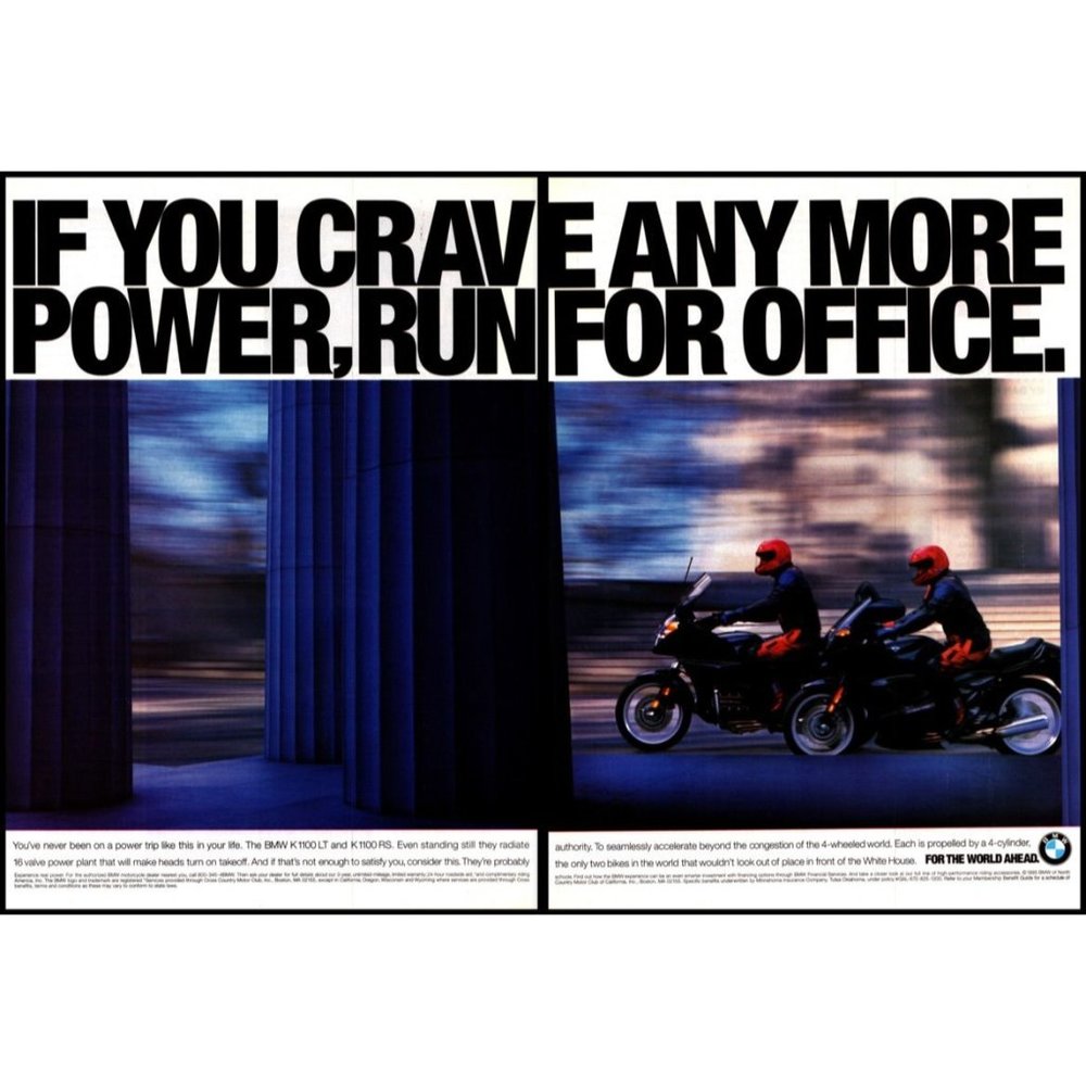 1995 BMW Motorcycles K 1100 LT & RS 2 Page Vintage Print Ad Politics Wall Art